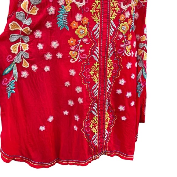 Johnny Was - Red Embroidered Long Sleeve Tunic - Size Large - Picture 5 of 12